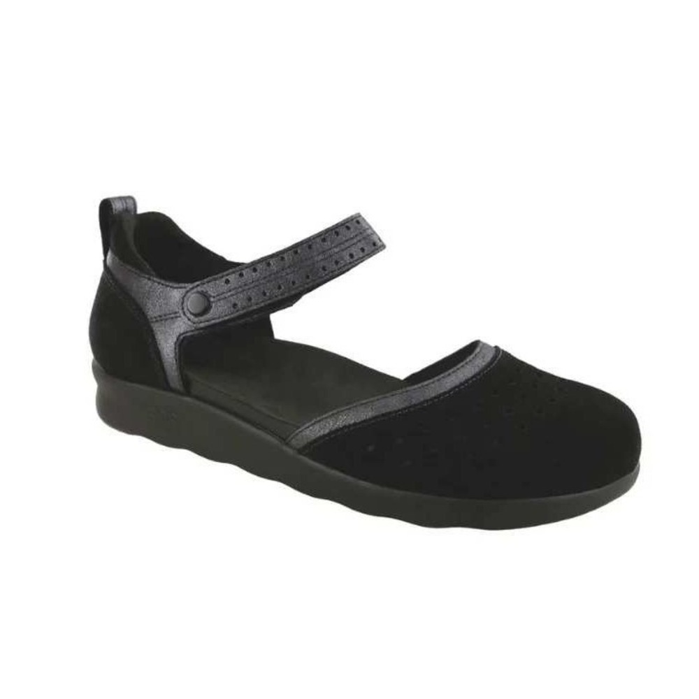 SAS Eden Mary Jane Shoes Womens 8.5 W Black Suede Comfort Walking Flat Travel